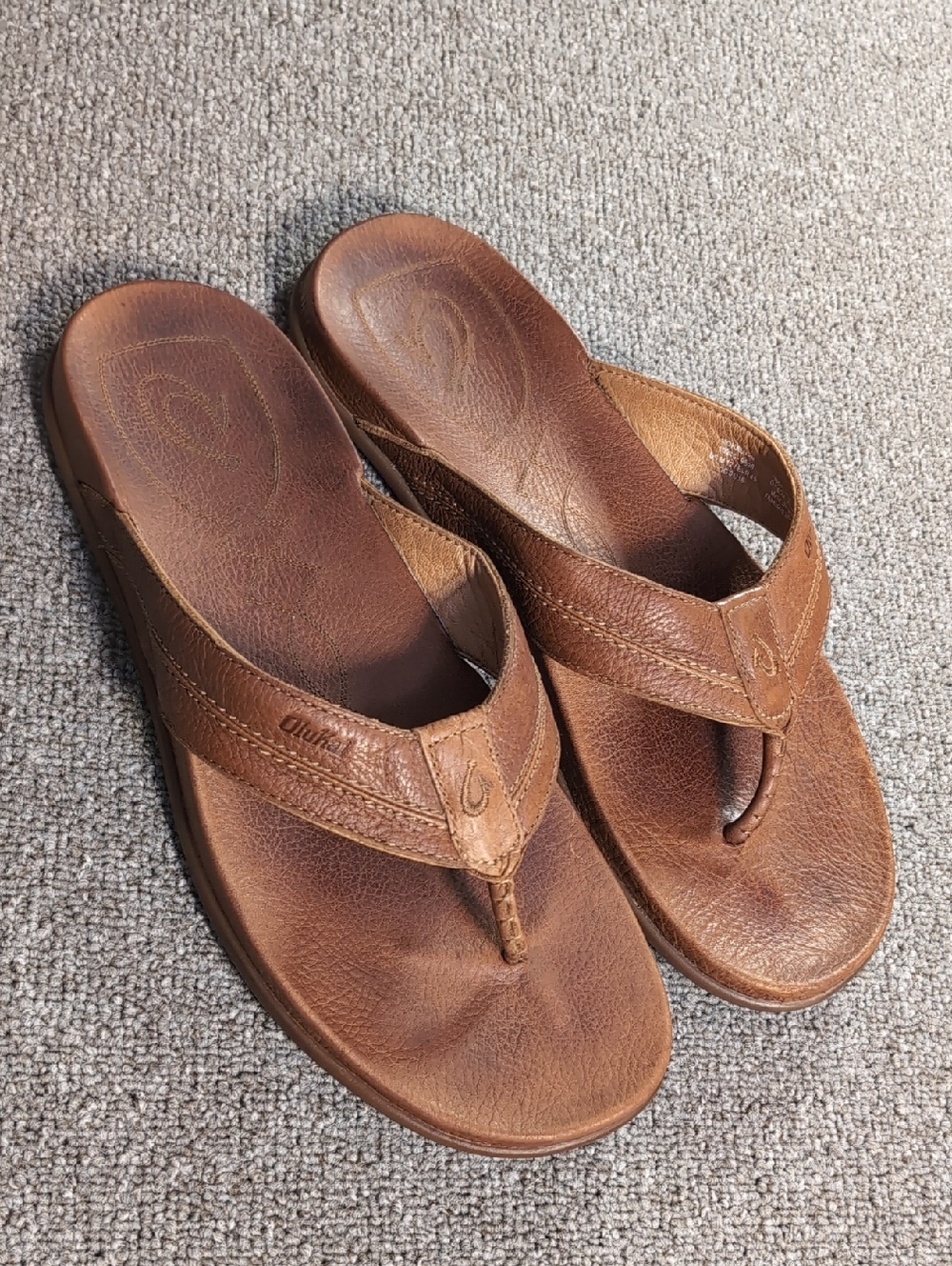 Olukai Mohalu Brown Leather Sandals Men's Size 12.0